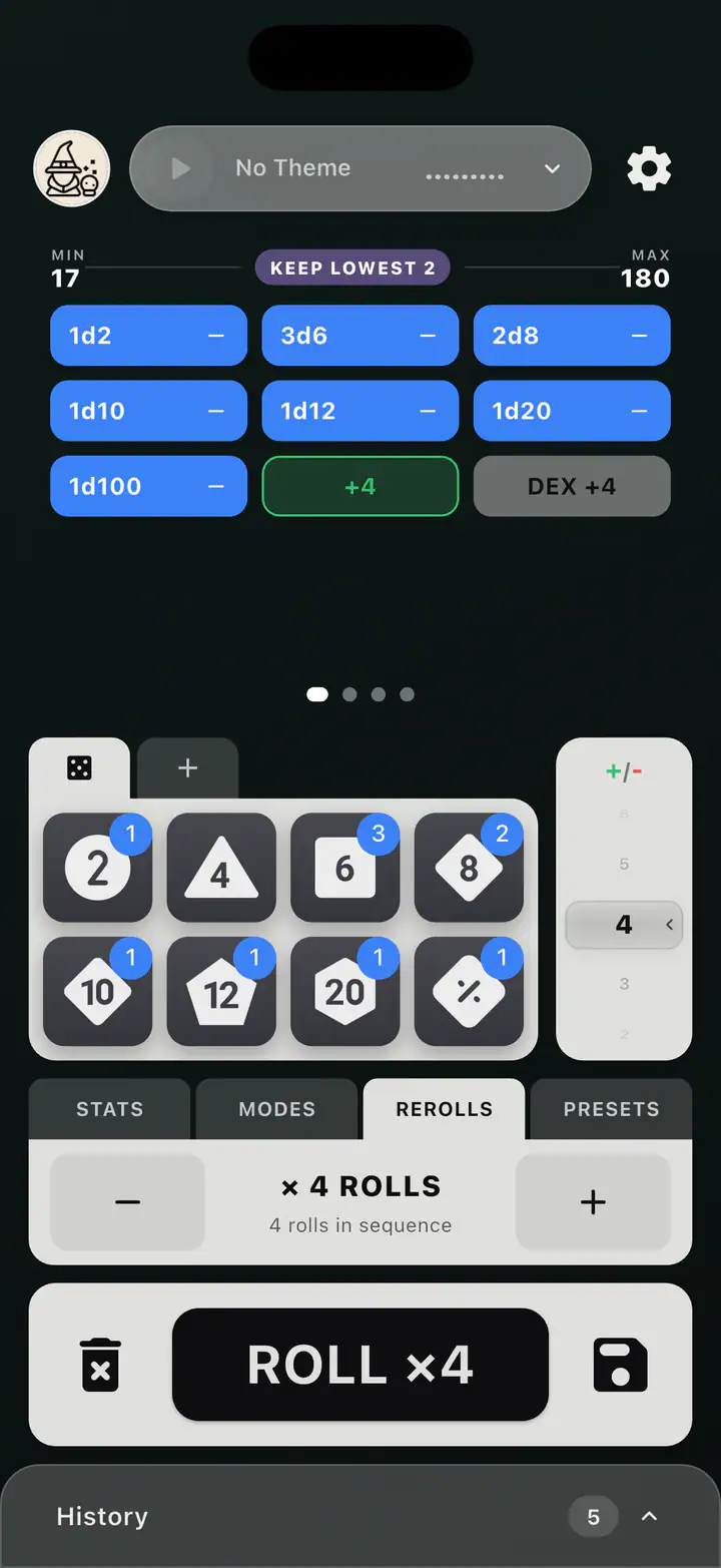 Rollune dice selection and reroll screen