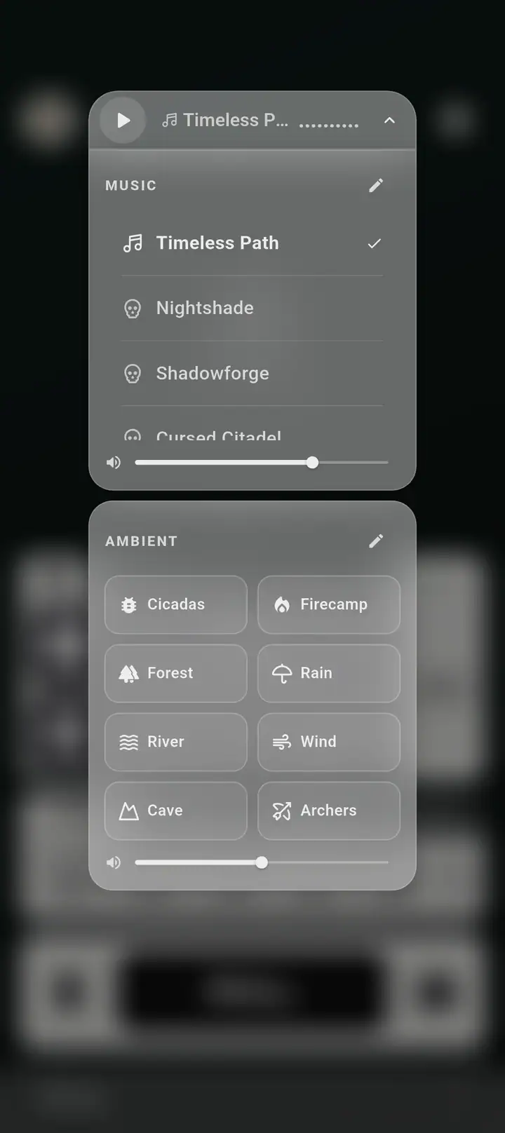 Rollune music and ambient sound controls