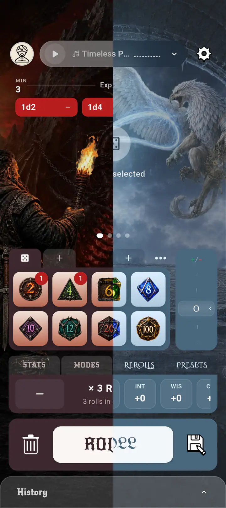 Rollune fantasy theme selection screen